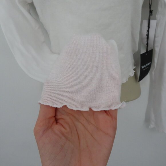 Pacsun Playboy Club Womens Small Ruffle Hem Long Sleeve Crop Tee T Shirt Top NEW - Picture 4 of 13